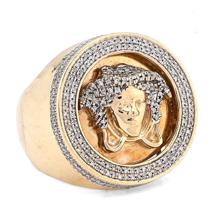 10K Yellow Gold Round Medusa Face 1CT Natural Diamond Men Pinky Ring — view 1