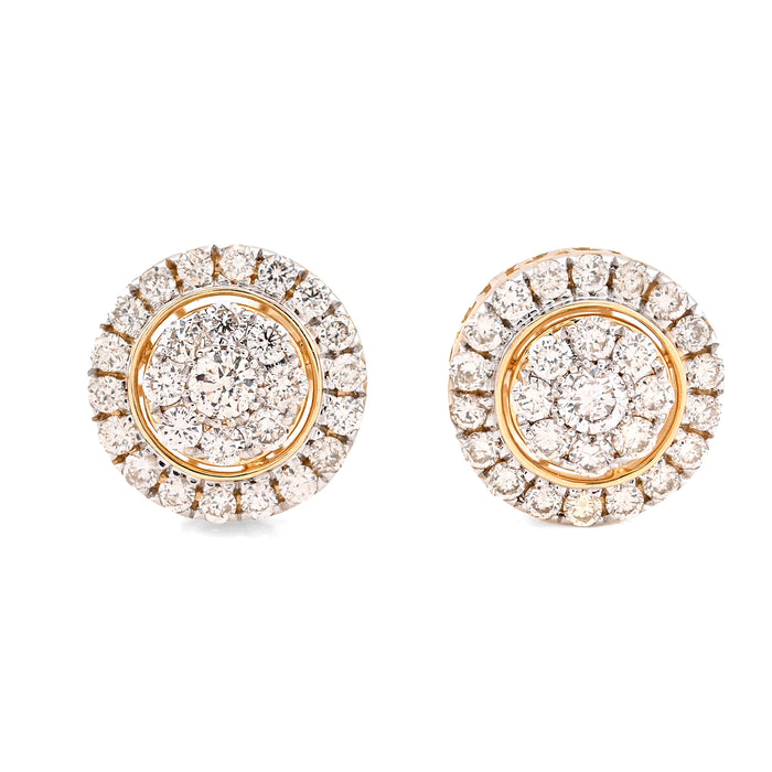 14K Yellow Gold 1.25CT Natural Diamond Round Cluster Halo Shape Men Women Earrings — view 1