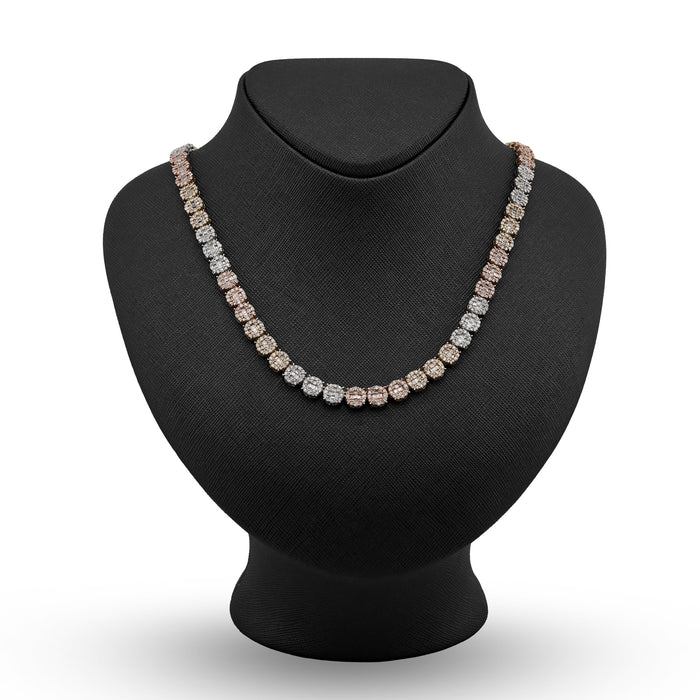 10K Yellow, White & Rose Gold 18.95 CT natural Diamond Round/Baguette 3 Tone Round Shape Tennis Chain — view 1