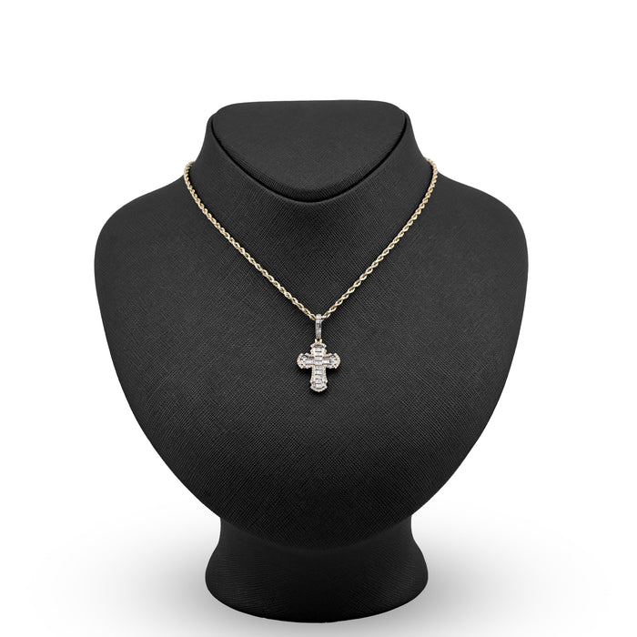10K Yellow Gold Round & baguettes 0.43 CT natural Diamond Cross Charm 33.3 MM — view 2