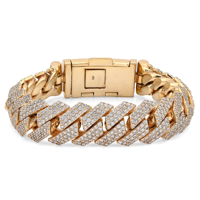 10K Yellow Gold 16.83CT Natural Diamond 92.30g 16MM Snake Cuban Link Men Bracelet 8" — view 1
