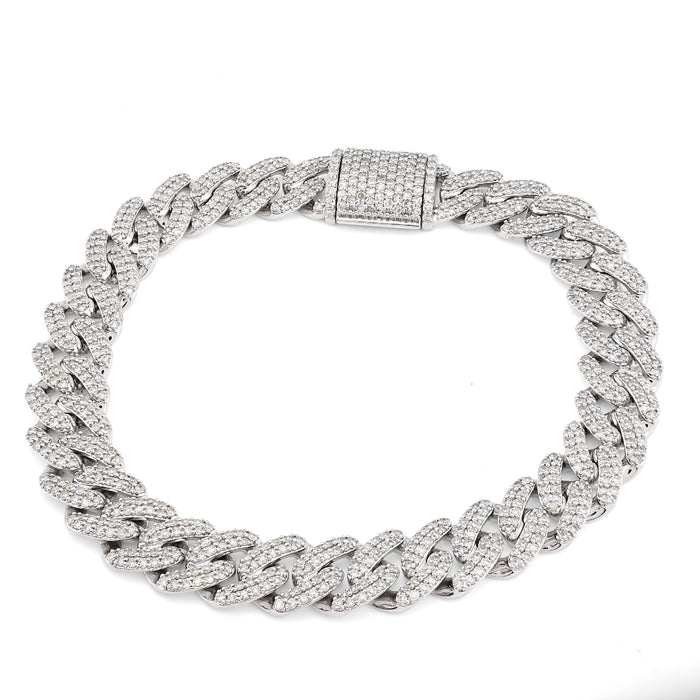 10K White Gold 5.35CT Natural Diamond Round 10MM Cuban Link Men Women 8" Bracelet 35.3g — view 1