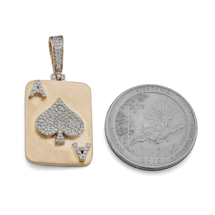 Spades Ace Charm 0.5ct Natural Diamond 10K Gold Men Women Pendant