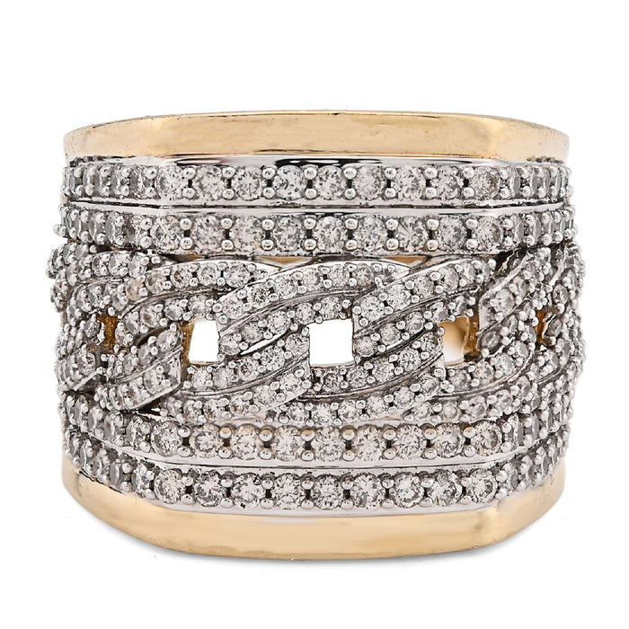 10K Yellow Gold Cuban Link 4 Row Men 1.98CT Natural Diamond Pinky Ring — view 1