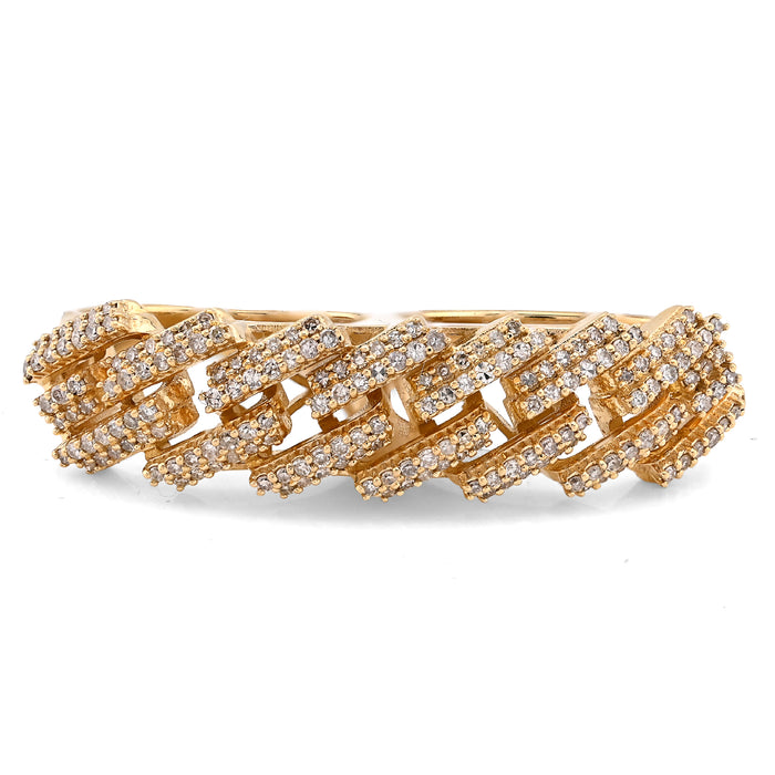 10K Yellow Gold Cuban Link 2 Finger 3CT Natural Diamond Men Ring — view 1
