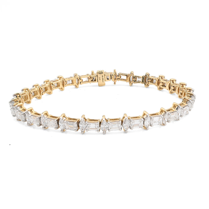 14K Yellow Gold 6.79CT Lab Diamond 7" Emerald/Marquise Solitaire 5.5MM 10.3g Men Women Tennis Bracelet — view 1