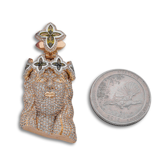 Jesus Charm w/ Clover Bail 2.6ct Natural Diamond 10K Gold Men Pendant