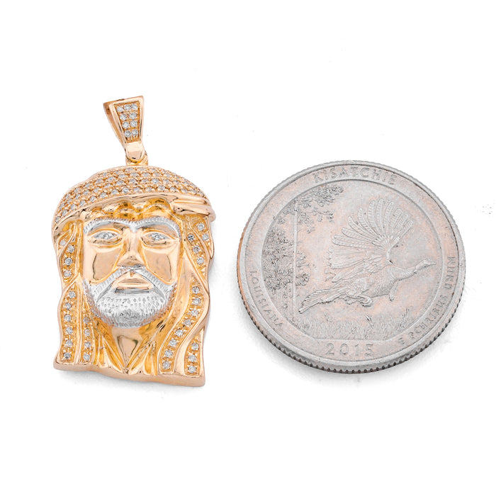 Jesus Head Charm 0.2ct Natural Diamond 10K Gold Men Women Pendant