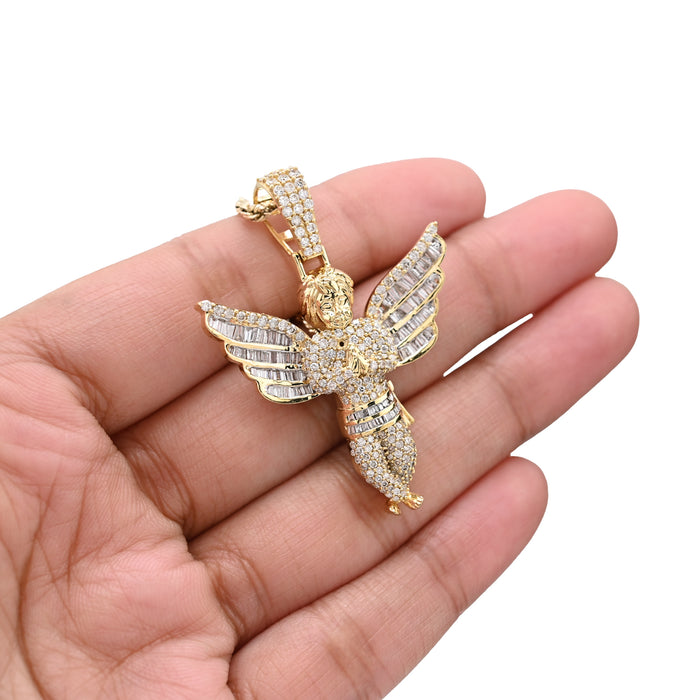 10K Yellow Gold 2.10 Natural Diamond Angel Charm Religious Pendant — view 1
