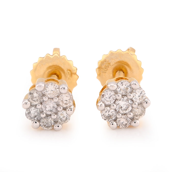 10K Yellow Gold 0.23CT Natural Diamond Flower Setting Earrings Women Men Studs — view 1