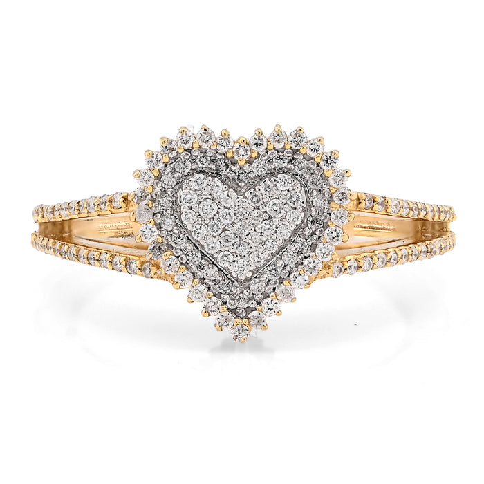 10K Yellow/White Gold 0.35CT Natural Diamond Dual Heart Women Ring — view 1