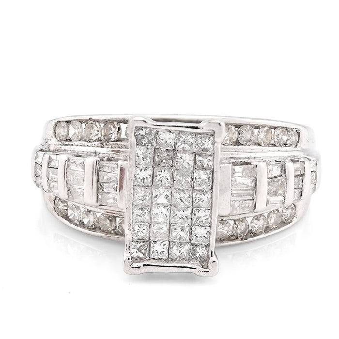 10K White Gold 1.0CT Natural Diamond Princess/Round/Baguette Rectangular Women Ring — view 1