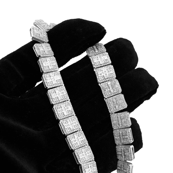 925 SS Natural Diamond Baguette/Round 12CT Rectangular Link Tennis Chain — view 1