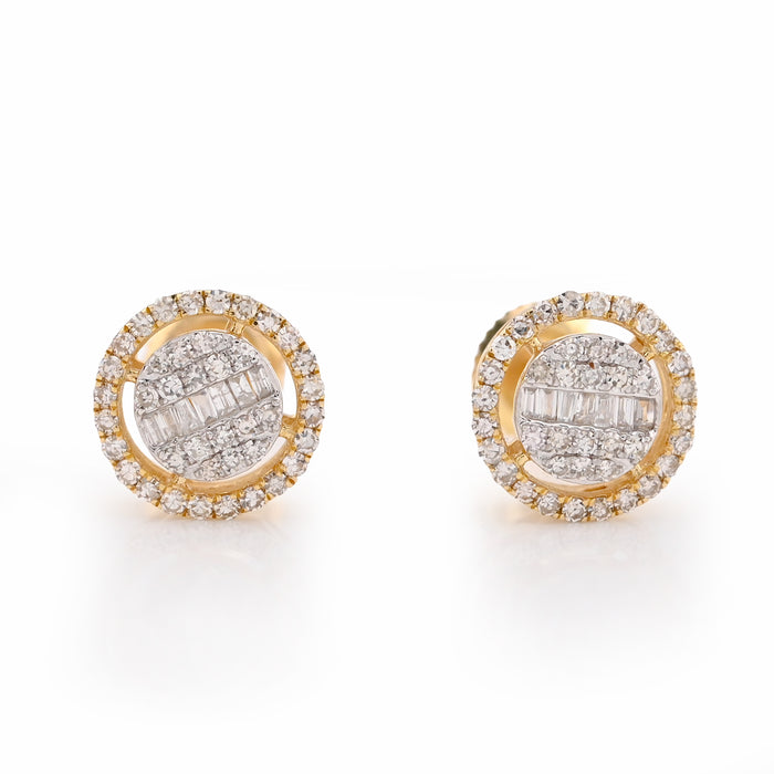10K Yellow Gold 0.50CT Round/Baguette Natural Diamond Round Halo Shape Studs Men Women Earrings — view 1