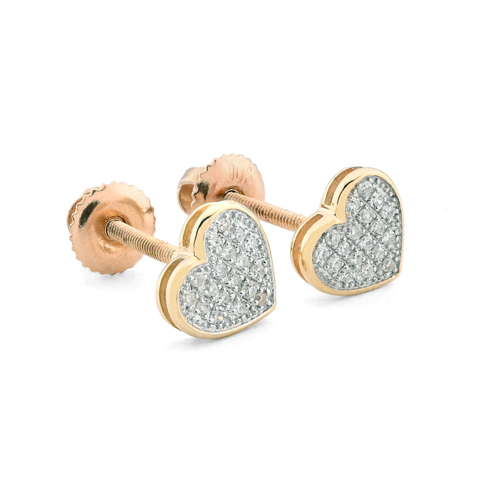 10K Yellow Gold 0.10 CT Natural Diamond Heart Earring Women Studs — view 1