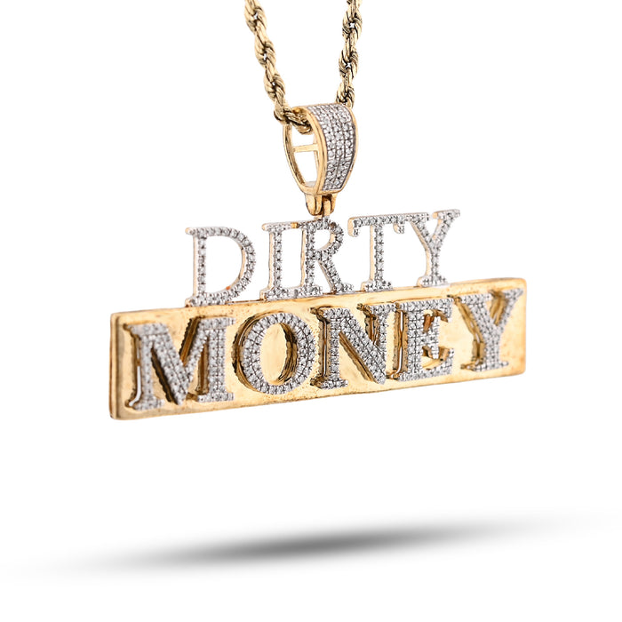 10K Yellow Gold "DIRTY MONEY" Custom Charm 1CT Natural Diamond 2.1" — view 1