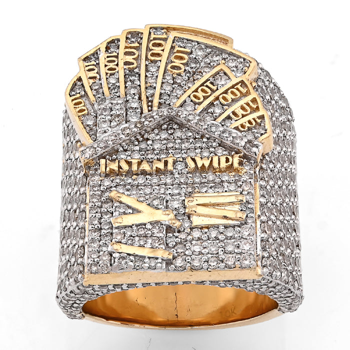 10K Yellow Gold 3.10CT Natural Diamond Trap House $100 Bill Top Men Pinky Ring 24.2g — view 1