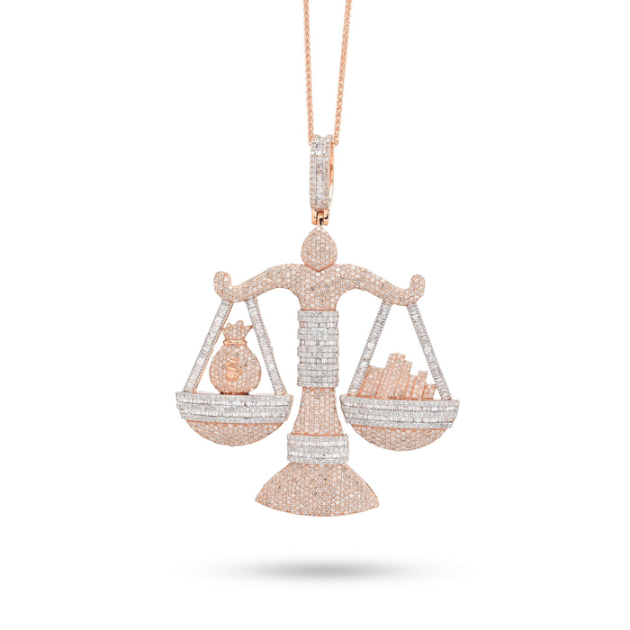 10K Rose Gold 5.17 CT Natural Diamond Libra Scale Pendant Men's Charm — view 1