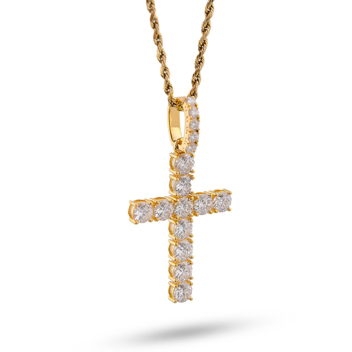 50 Pointer Cross Pendant 10K Yellow Gold 5.70CT Lab Diamond Men Women Charm — view 1