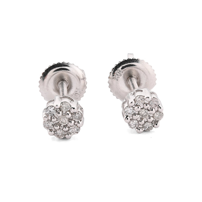 10K White Gold 0.11 CT Natural Diamond Flower Stud Men Women Earrings — view 1