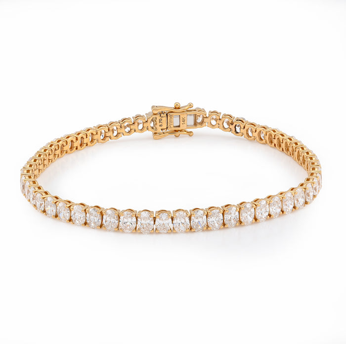 14K Yellow Gold 8.70CT Lab Oval Shape Diamond 7" 10.2g Men Women 4MM Tennis Bracelet — view 1