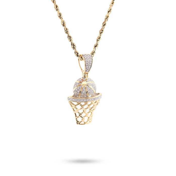 10K Yellow Gold 0.20 CT Natural Diamond Basketball & Net Charm 34.4 MM Men Pendant — view 2