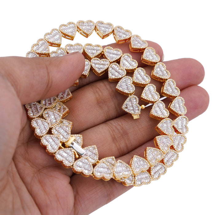 10K Yellow Gold 6.81CT Natural Diamond Heart Shape Baguette/Round 18" Women 7.5MM Necklace — view 1