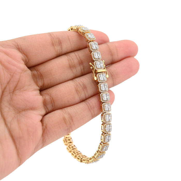 10K Yellow Gold Round/Baguette 4.12CT Natural Diamond Tennis Bracelet 6MM 8" Men Women 18.2g — view 1