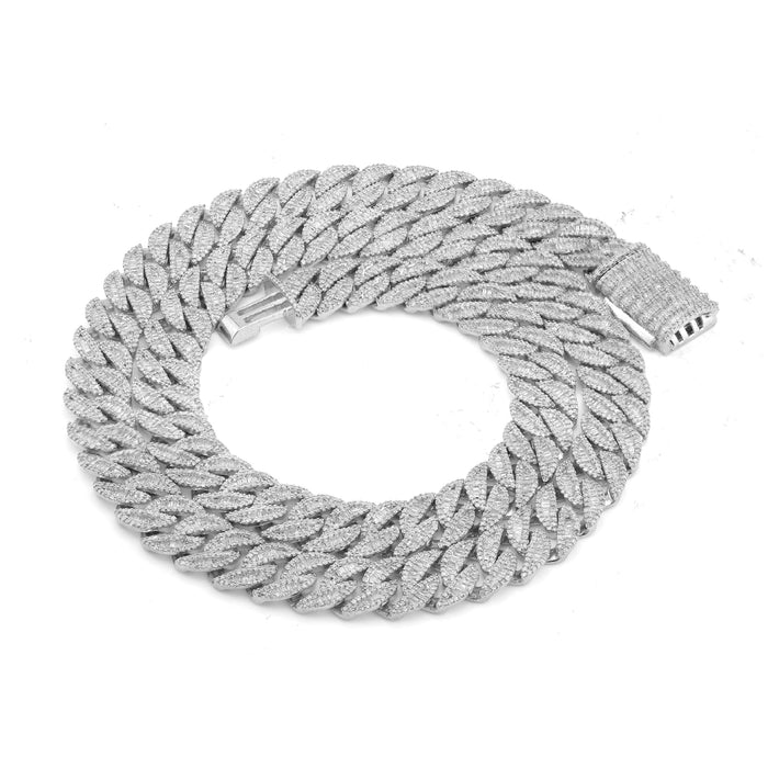925 SS 16.25CT Natural Diamond Baguette Cuban Link 12MM Men Chain 22" Necklace — view 1