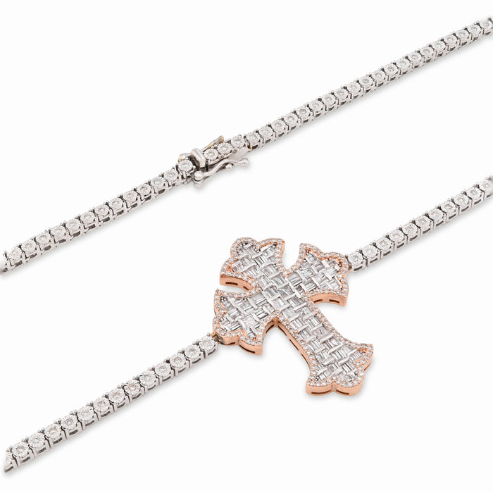 10K Rose/White 2 Tone Natural Diamond 4CT Round/Baguette 22" Tennis Chain 2.8MM Men Women Necklace — view 1