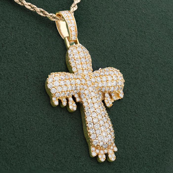 Cross Drip Pendant 10K 3.15ctw Natural Diamond Pendant Mens Womens Charm
