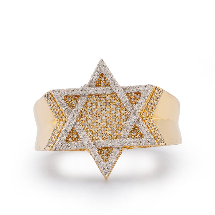 Star Of David 0.75CT Natural Diamond 10K Gold Men Ring