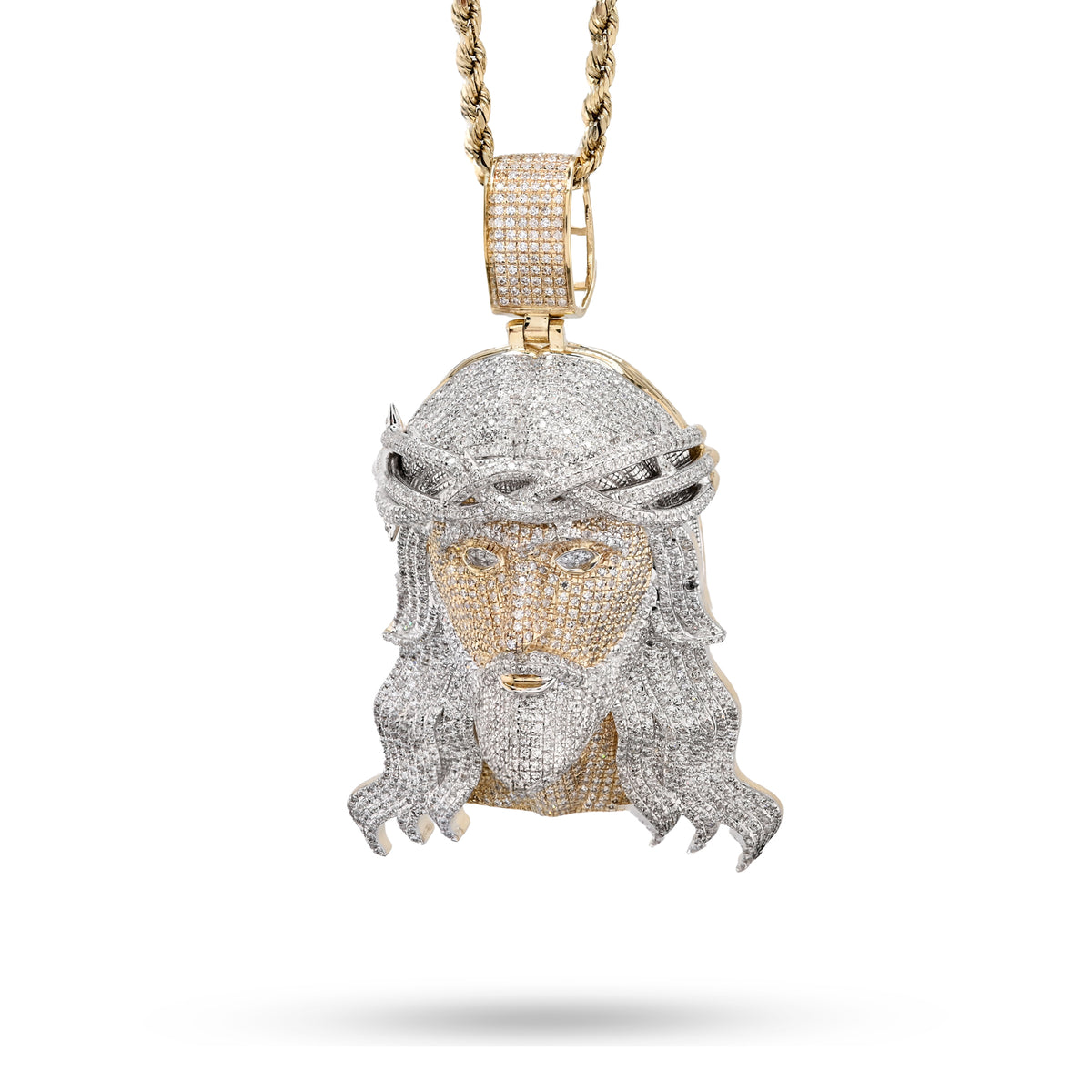 10K Yellow Gold 3.75 CT Natural Diamond Jesus Head  Pendant Religious Men Charm — view 6