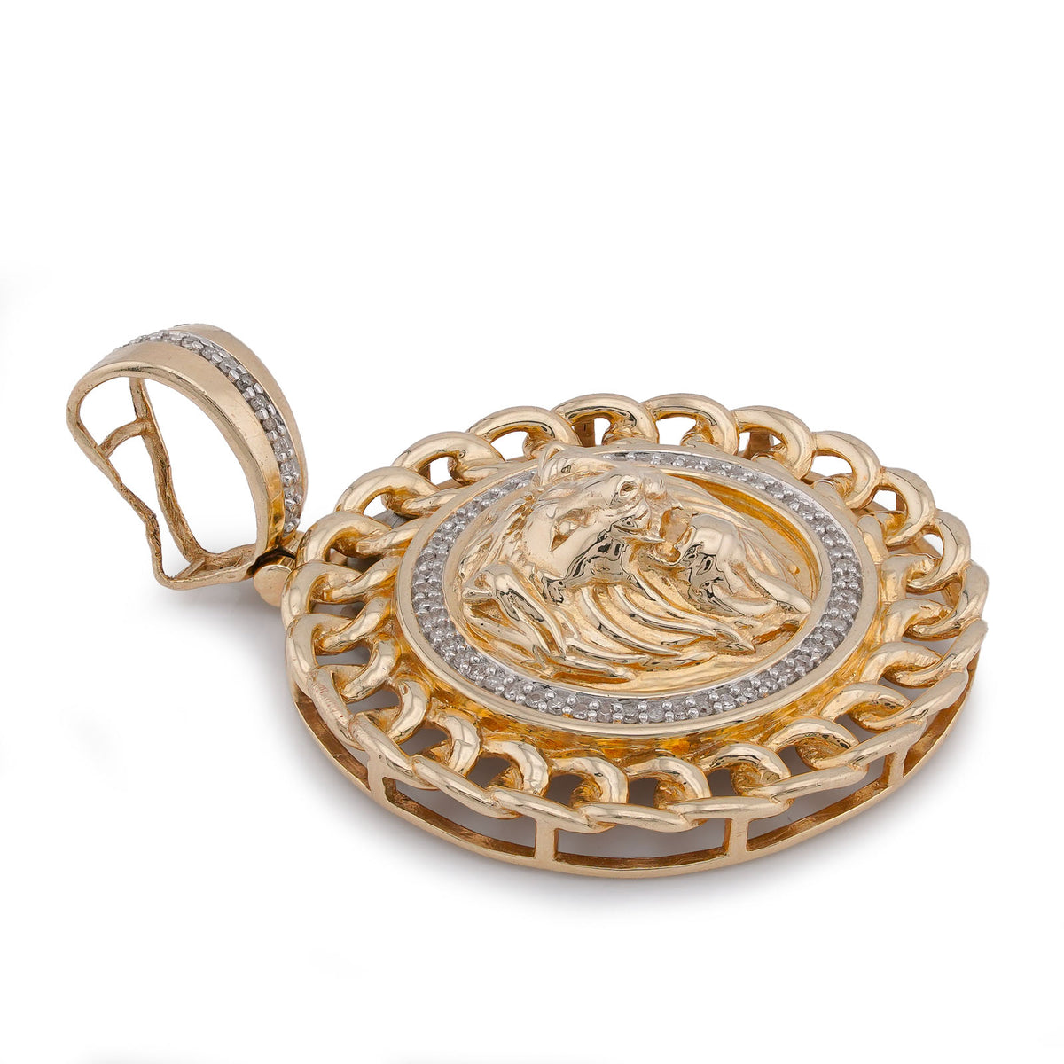 10K Yellow Gold 0.5CT Natural Diamond Lion with Cuban Link Round Charm Men Pendant — view 9