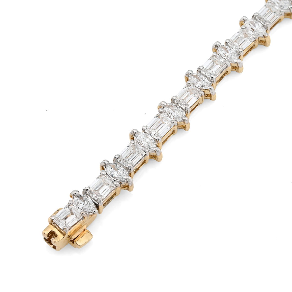 14K Yellow Gold 6.79CT Lab Diamond 7" Emerald/Marquise Solitaire 5.5MM 10.3g Men Women Tennis Bracelet — view 3