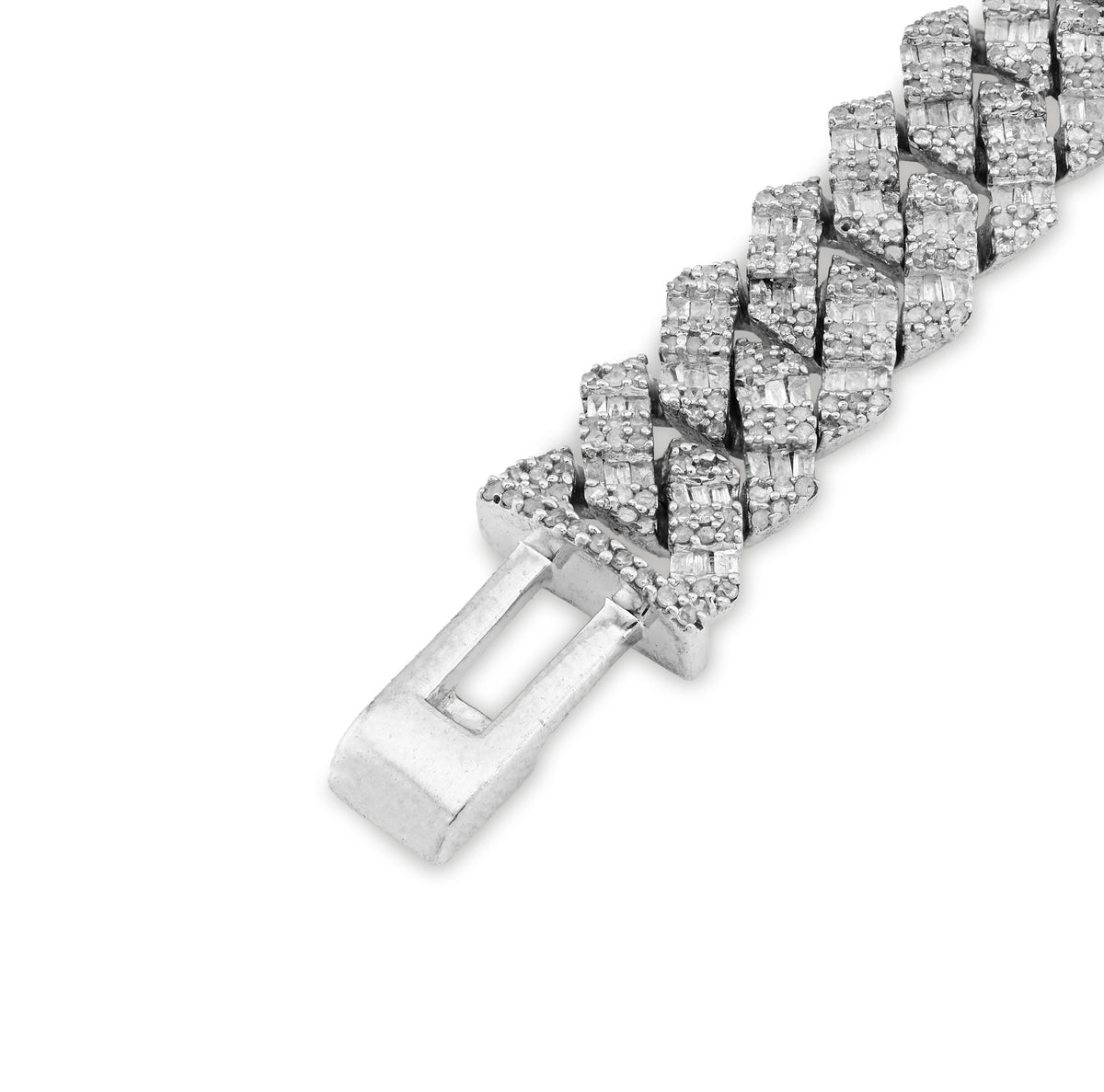 925 SS 6.19 CT Natural Diamond Round/Baguette 10MM Flat Cuban Link Bracelet 8" Men 29.6g — view 4