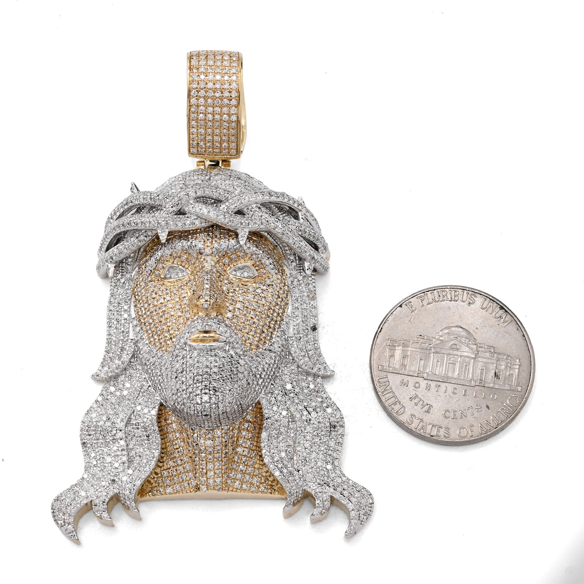 10K Yellow Gold 3.75 CT Natural Diamond Jesus Head  Pendant Religious Men Charm — view 4
