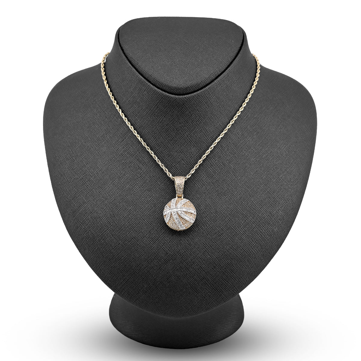 10K Yellow Gold Round/Baguette Natural Diamond Basket Ball Men Charm Pendant 34.8MM 14.8G — view 3