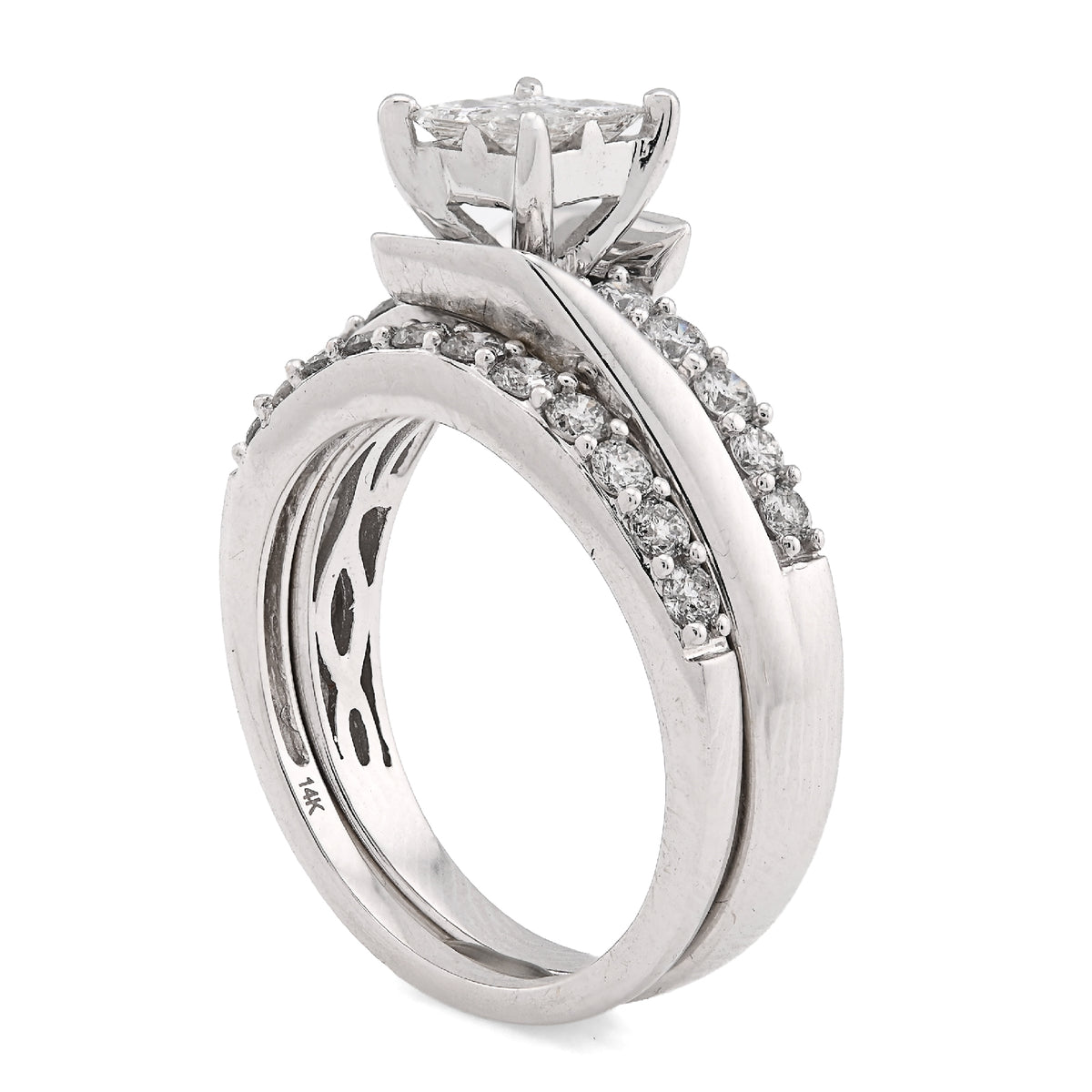 14K White Gold 1CT Natural Diamond Princess Cut/Round Square Women Ring Wedding Band — view 5