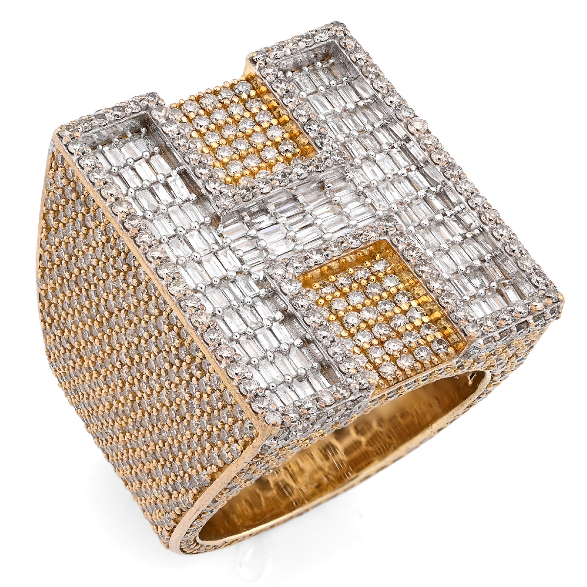 10K Yellow Gold 15.74CT Natural Diamond "H" Initial Men Ring 1.15" Wide 36.5g — view 3