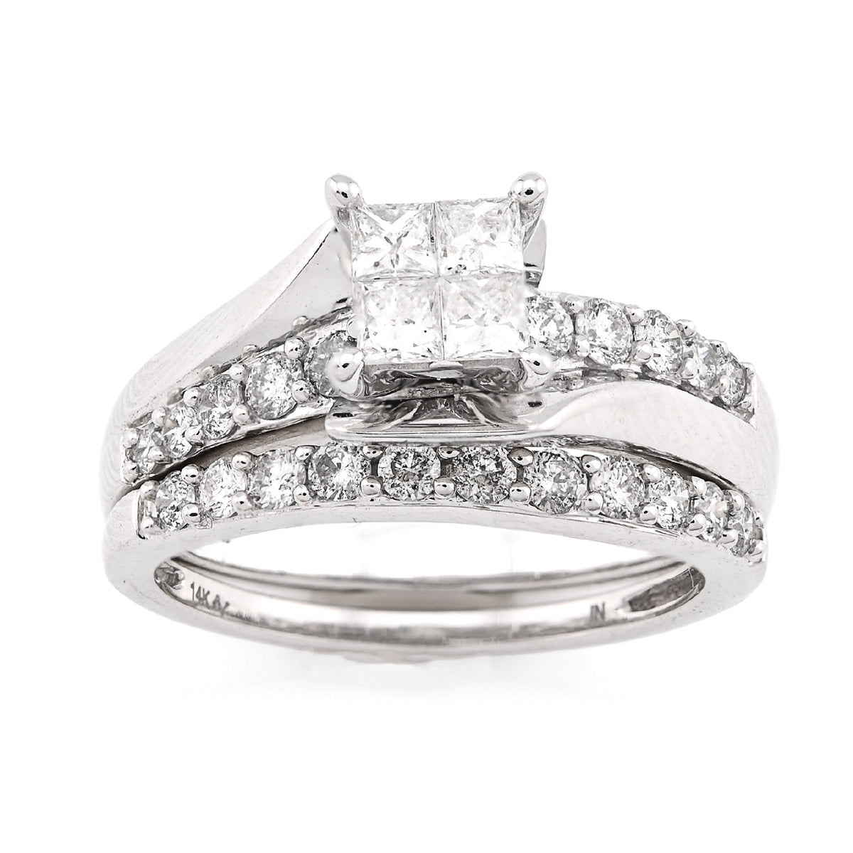 14K White Gold 1CT Natural Diamond Princess Cut/Round Square Women Ring Wedding Band — view 6