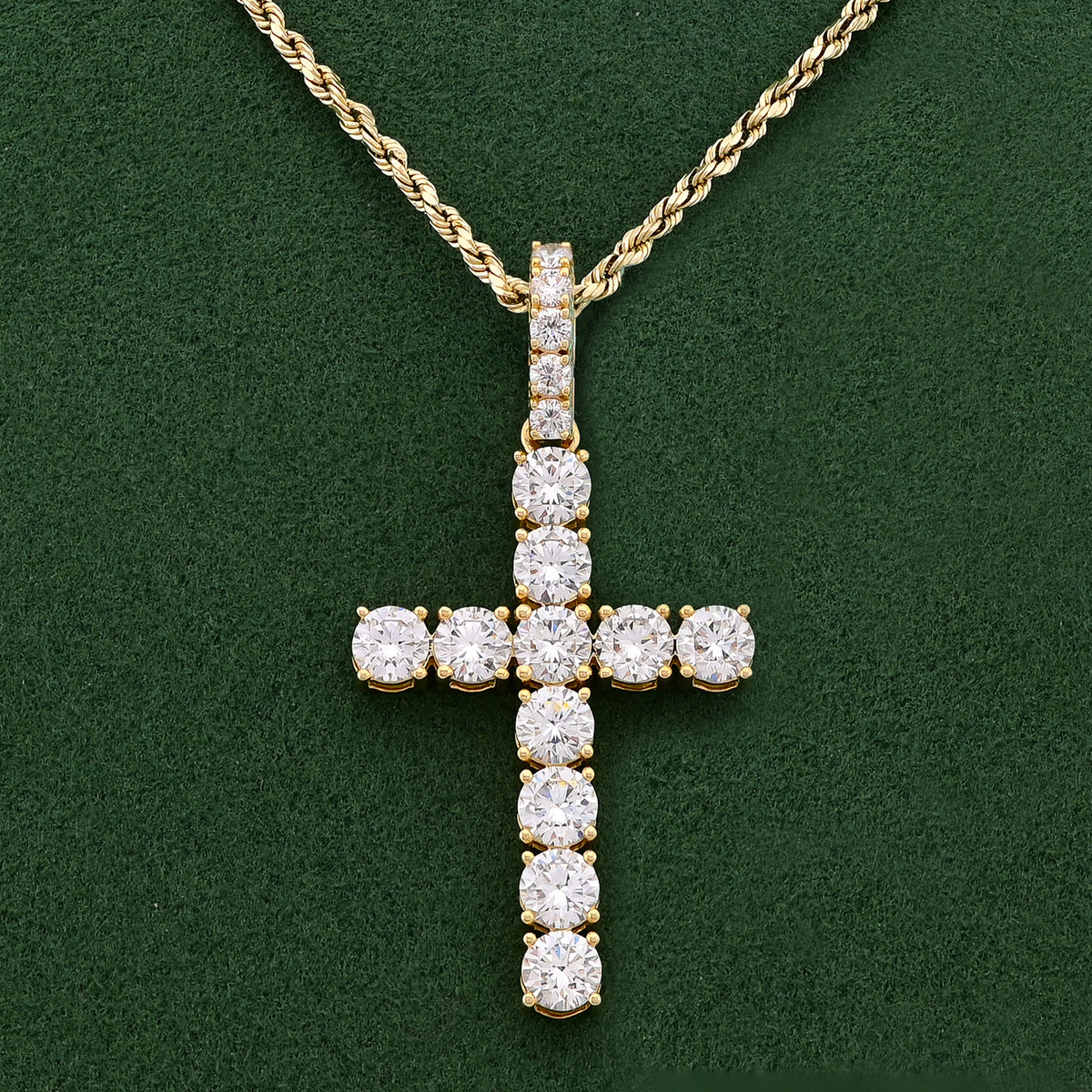 50 Pointer Cross Pendant 10K Yellow Gold 5.70CT Lab Diamond Men Women Charm — view 8
