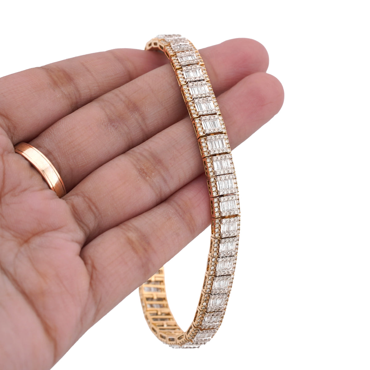 10K Yellow Gold 5.75CT Natural Diamond Baguette Centre Row Rectangular Link Tennis Bracelet
