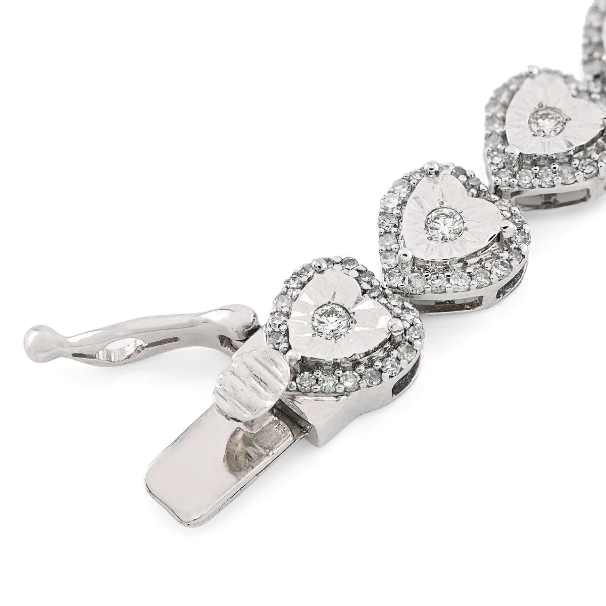 10K White Gold 7MM Natural Diamond 2.1CT Women Tennis Heart Bracelet 7" 13.6g — view 6