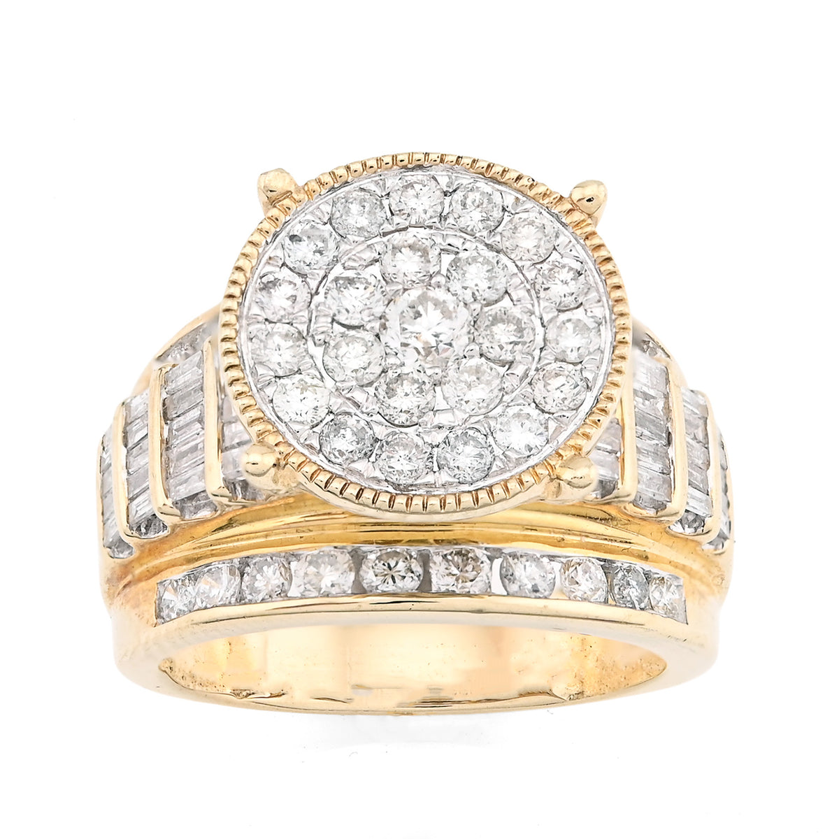 10K Yellow Gold 2 CT Natural Diamond Round/Baguette Natural Diamond Women Wedding Ring  — view 2