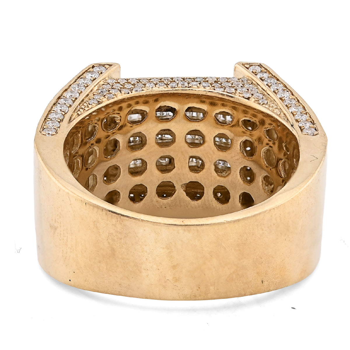 10K Yellow Gold 2.06CT Natural Diamond 3 Row Baguette Side Iced Men Pinky Ring — view 5