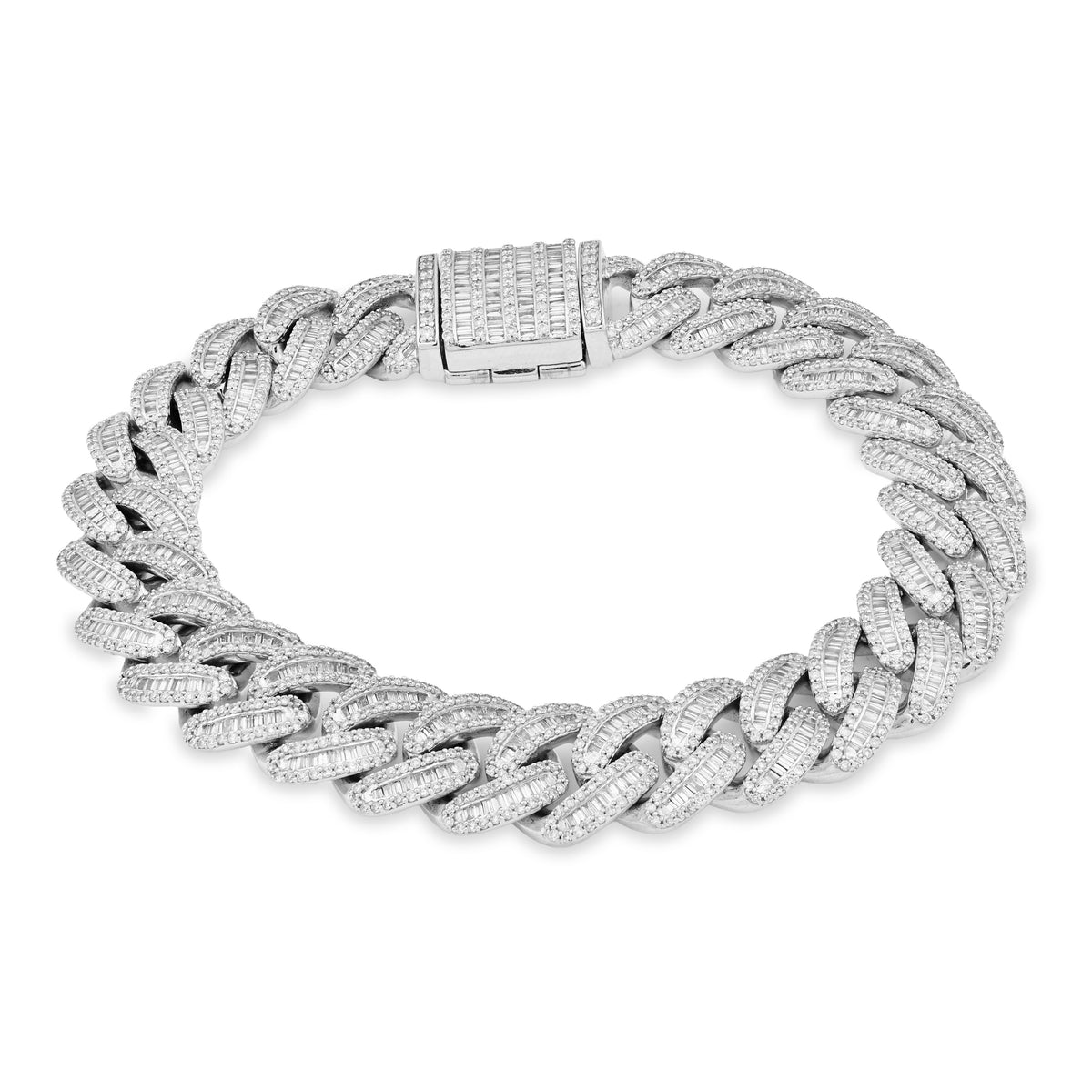 10K White Gold 6.75CT natural Diamond Round/Baguette Cuban Link 11.5MM Bracelet 8" Men  — view 8