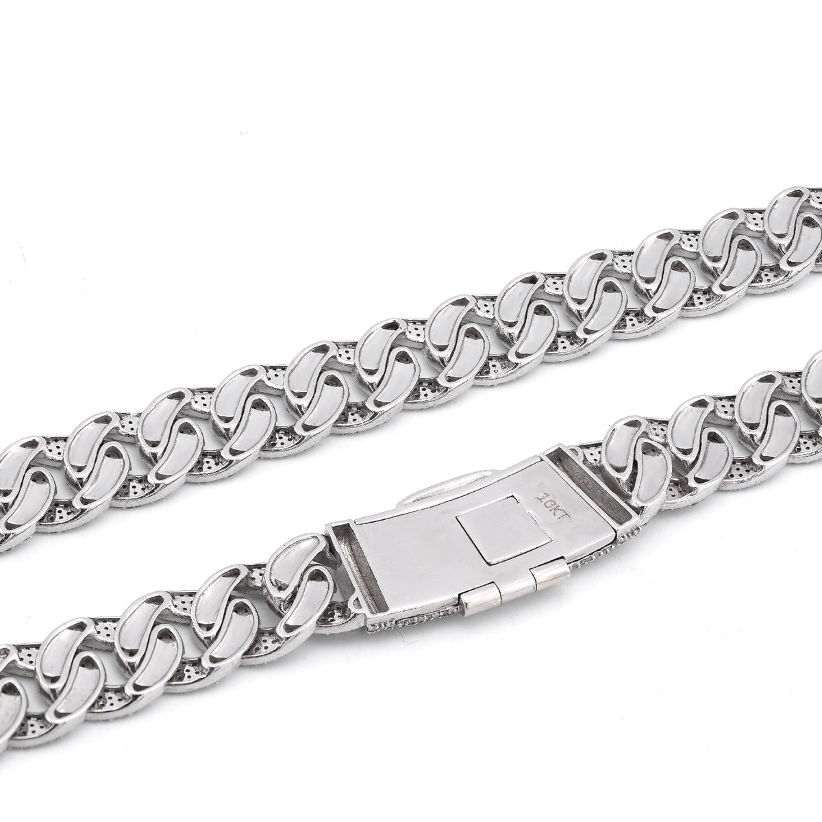 10K White Gold 18.9CT Natural Diamond Round Cuban Link 12MM Men's Chain 22" Necklace — view 5