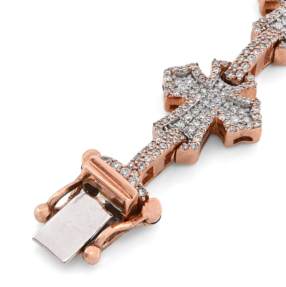 10K Rose Gold 3.30CT Natural Diamond 8" Cross Link 8" Bracelet Men Women 23.3g — view 3
