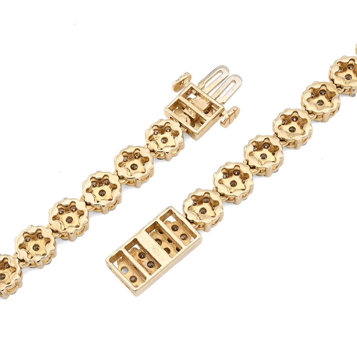 10K Yellow Gold 16 CT Natural Diamond Flower Setting Tennis Chain 22" Mens Necklace — view 7